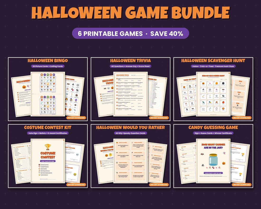 Printable Halloween party games bundle for kids