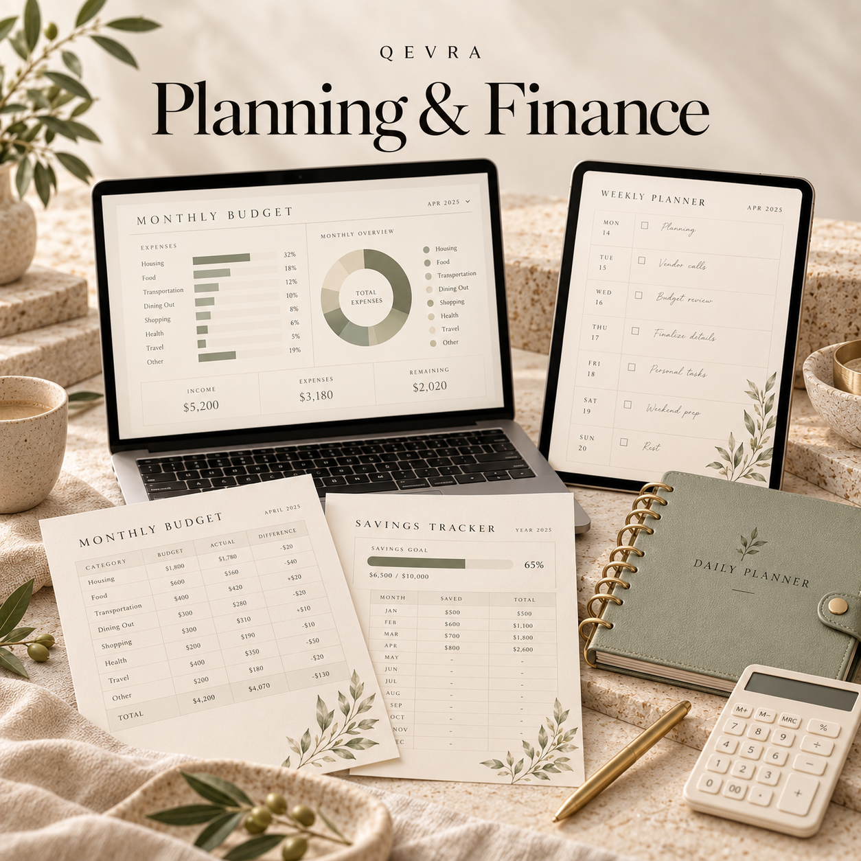 Business Planner & Financial Dashboard Templates – QEVRA