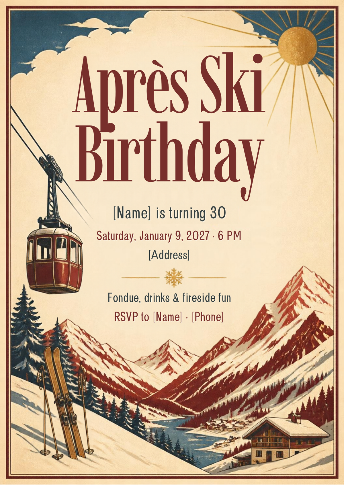 Apres Ski Birthday Party Invitation – Editable Canva Template