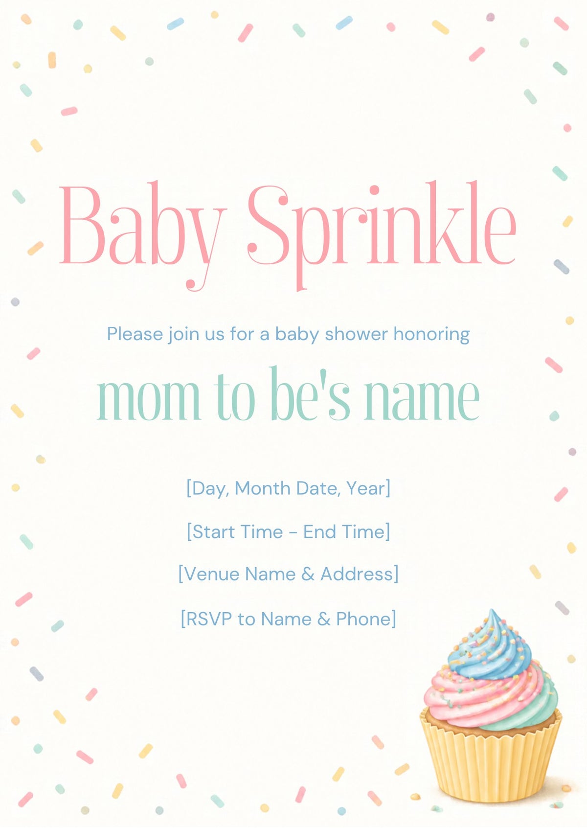 Baby Sprinkle Invitation – Fillable PDF & Editable Canva Template