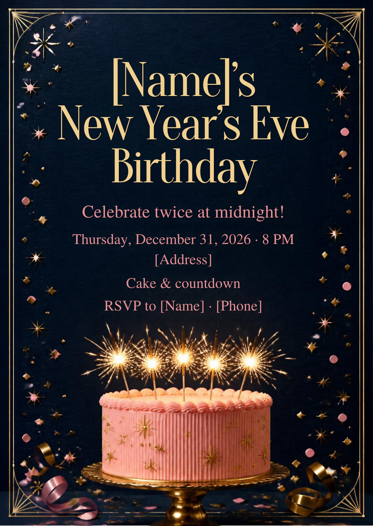 New Year's Eve Birthday Party Invitation – Editable Canva Template