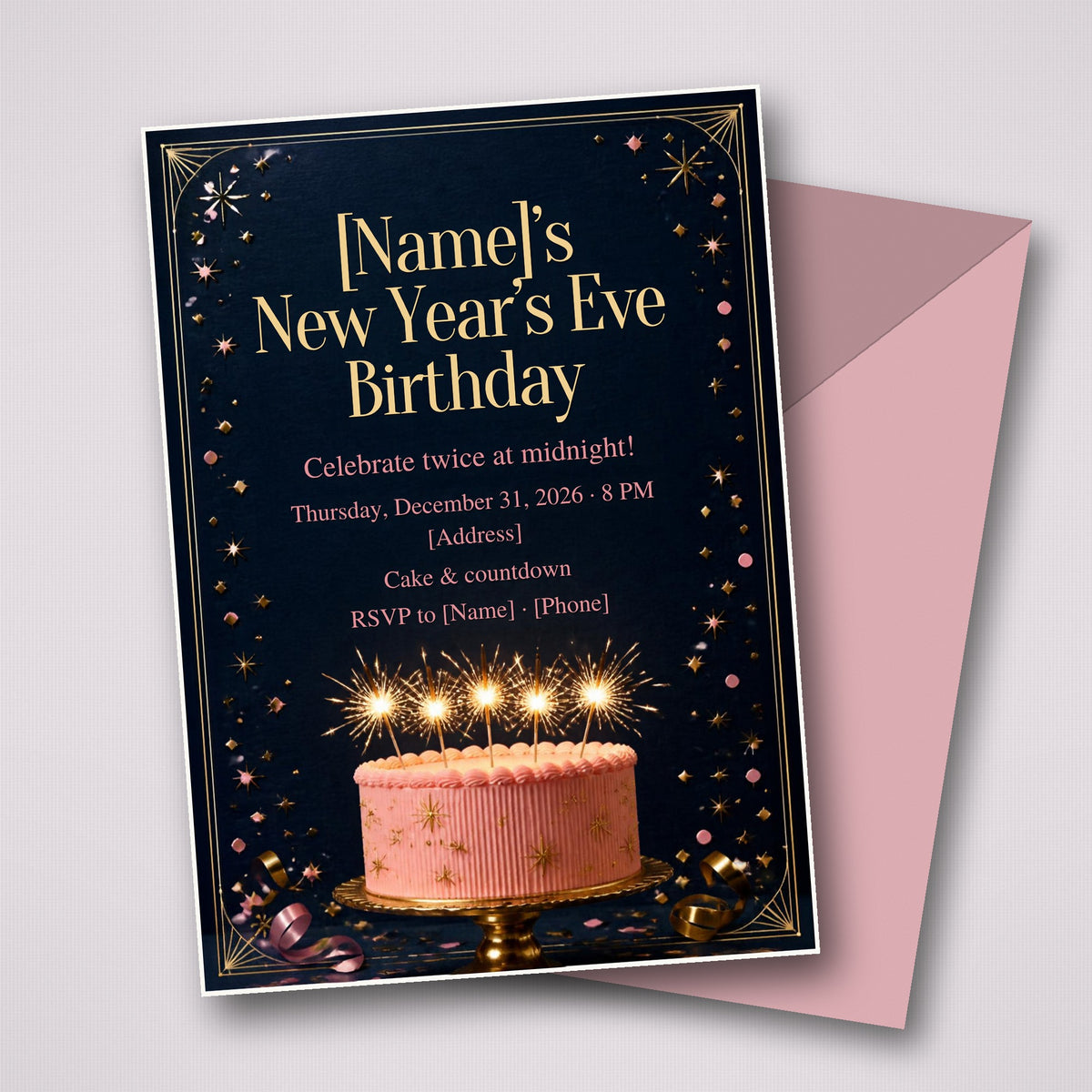 New Year's Eve Birthday Party Invitation – Editable Canva Template