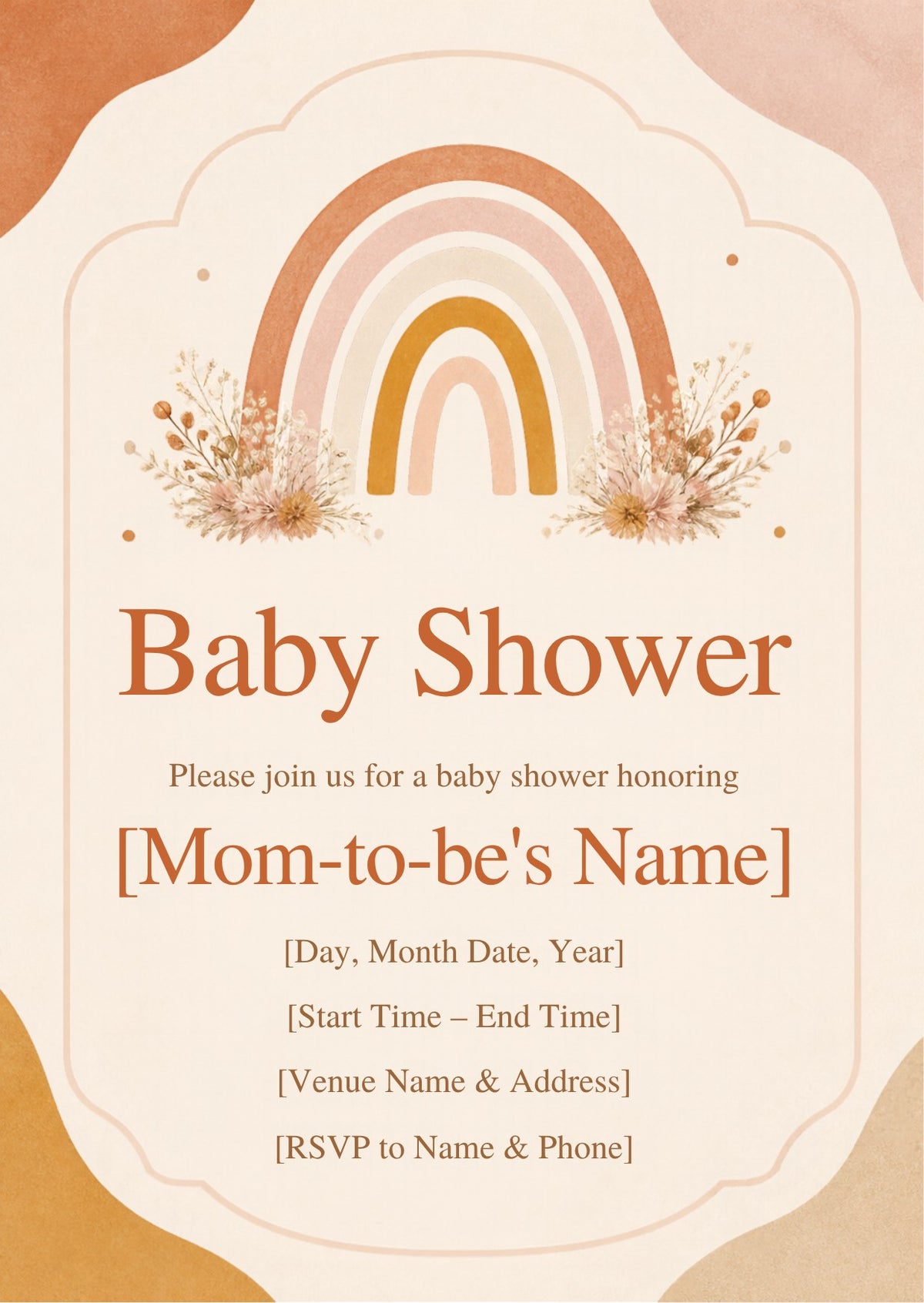 Boho Rainbow Baby Shower Invitation – Fillable PDF & Editable Canva Template