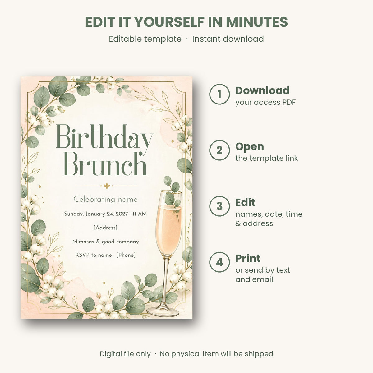 Winter Birthday Brunch Invitation – Editable Canva Template