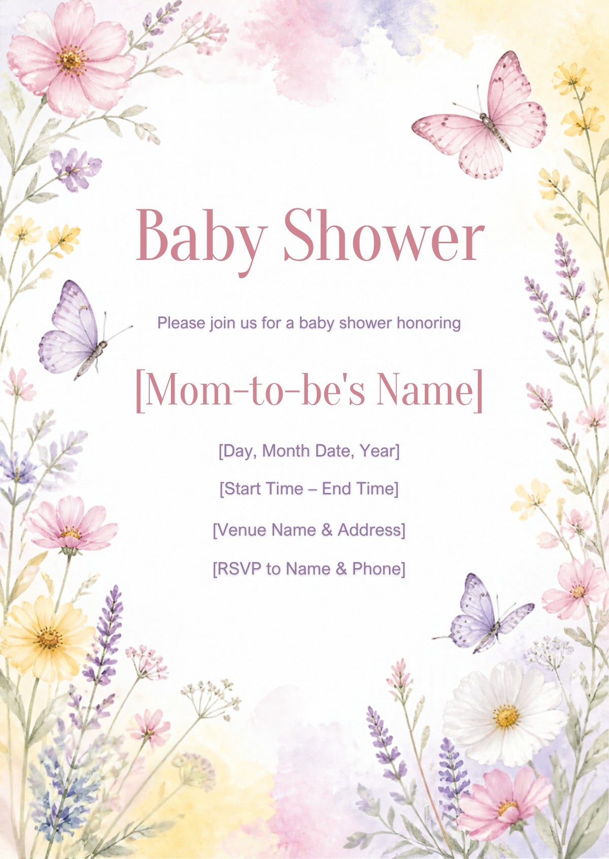 Pink Butterfly Garden Baby Shower Invitation – Fillable PDF & Editable Canva Template