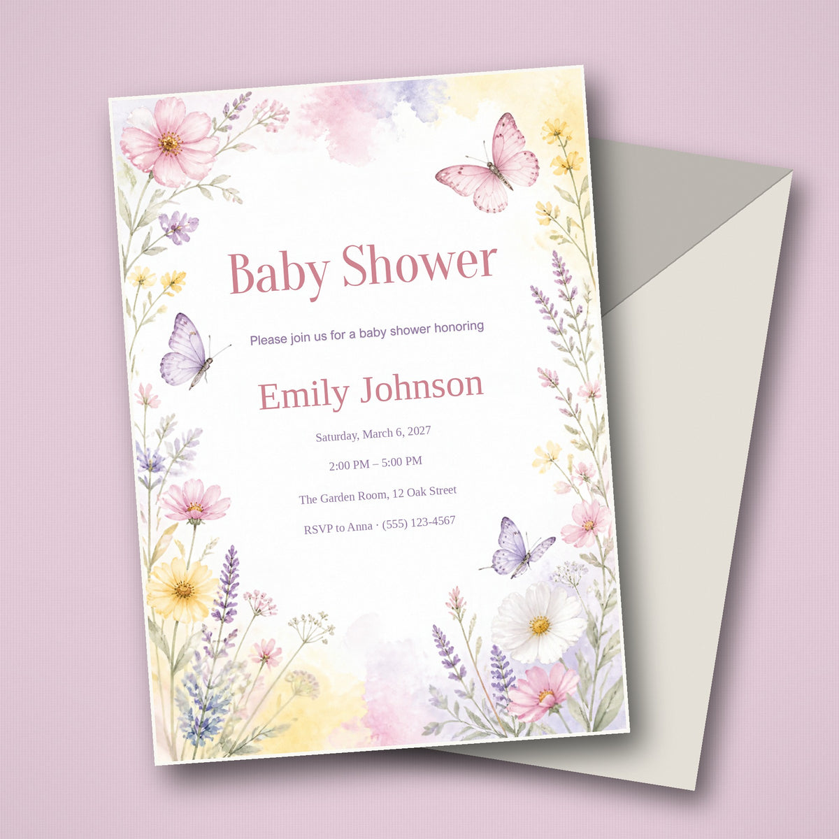 Pink Butterfly Garden Baby Shower Invitation – Fillable PDF & Editable Canva Template