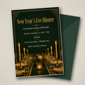 Candlelit Green & Gold New Year's Eve Dinner Invitation – Editable Canva Template