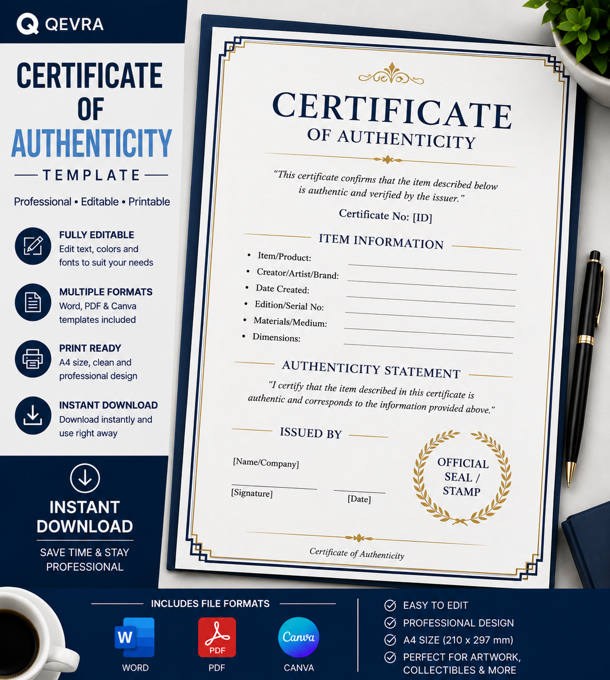 Certificate of Authenticity Template | Editable Word, PDF & Canva