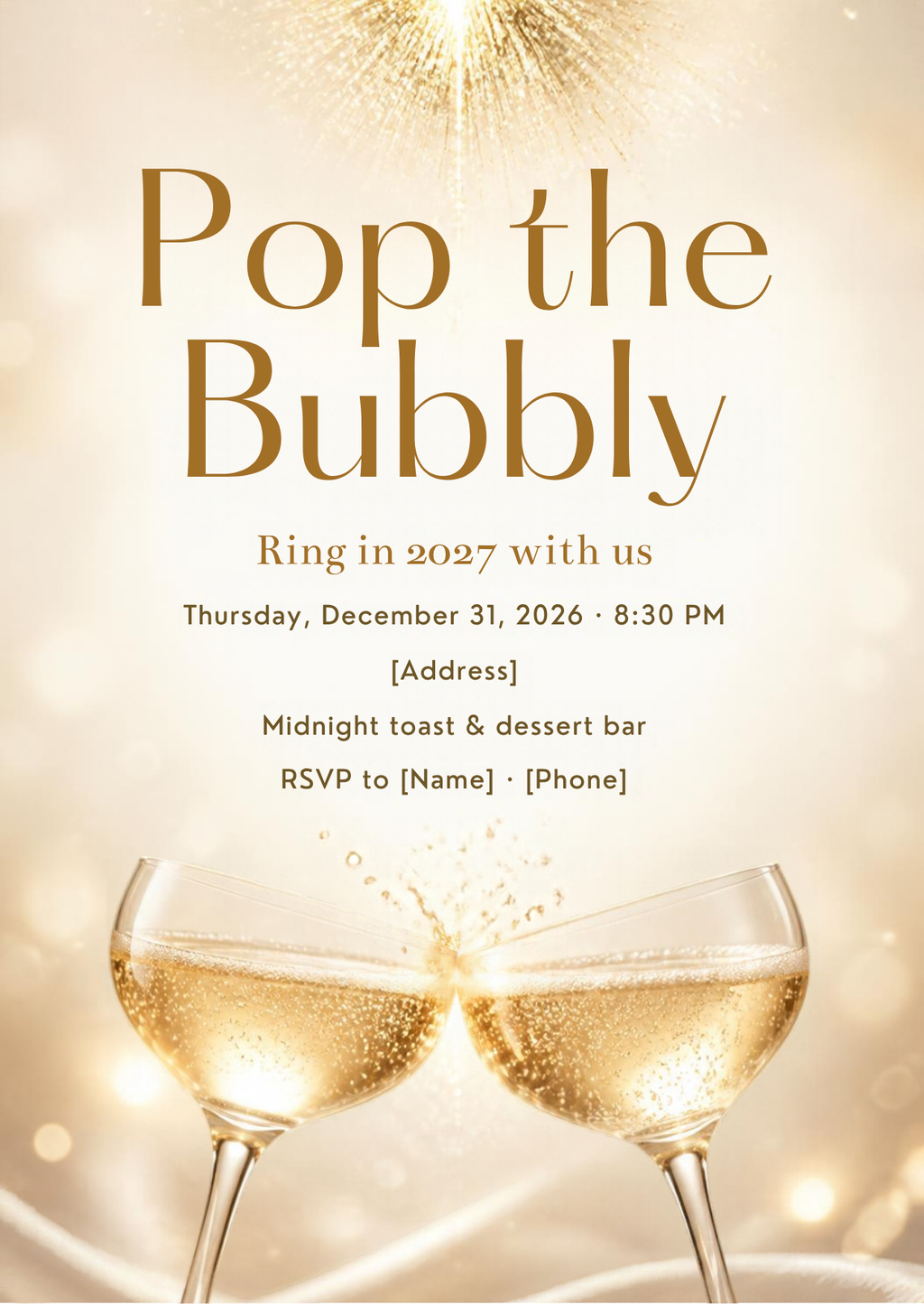 Pop the Bubbly Champagne New Year's Eve Invitation – Editable Canva Template