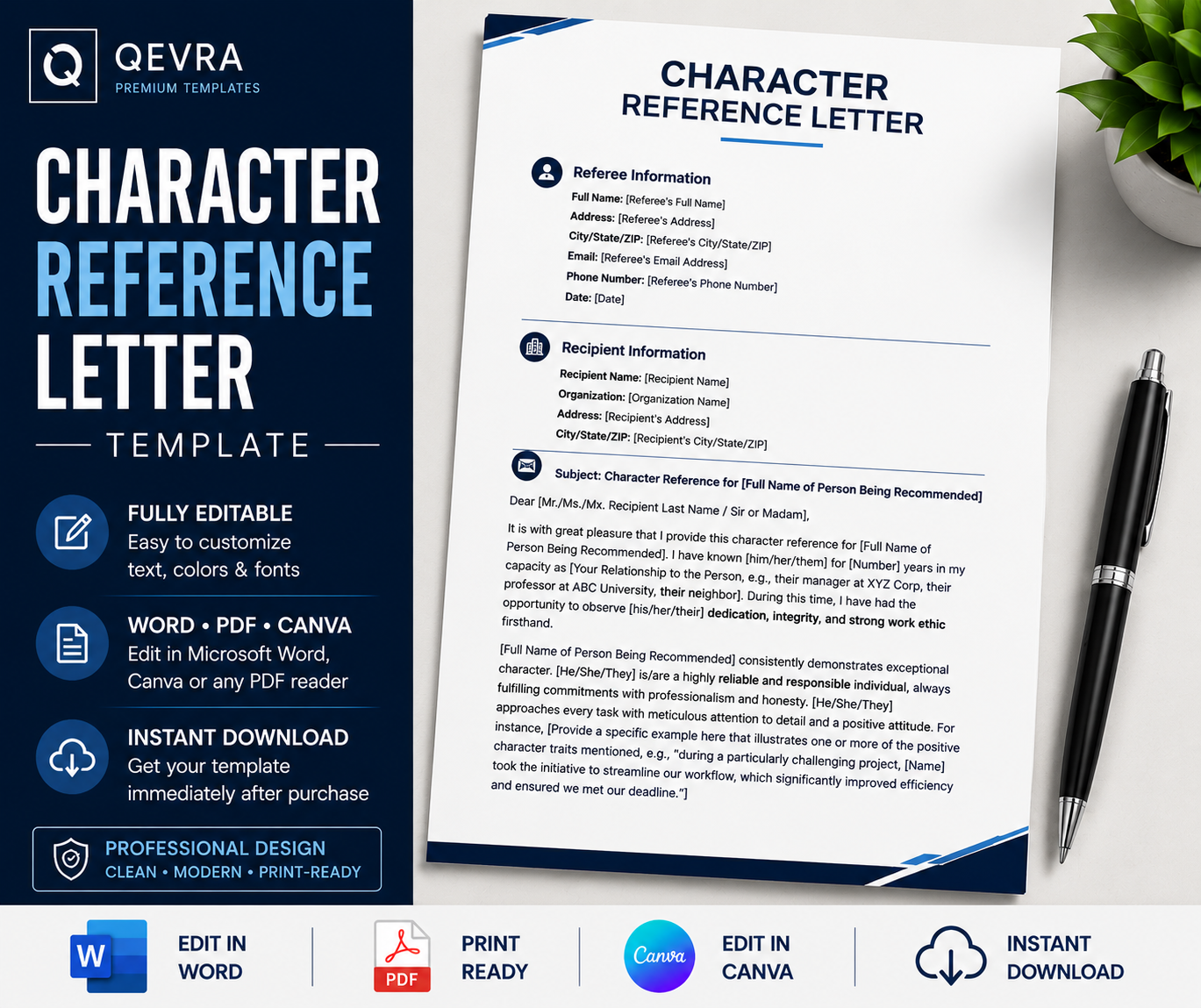 Character Reference Letter Template | Editable Word, PDF & Canva