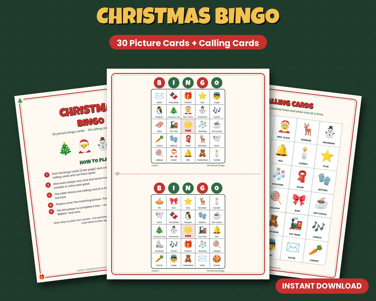 Christmas Bingo – 30 Printable Picture Cards