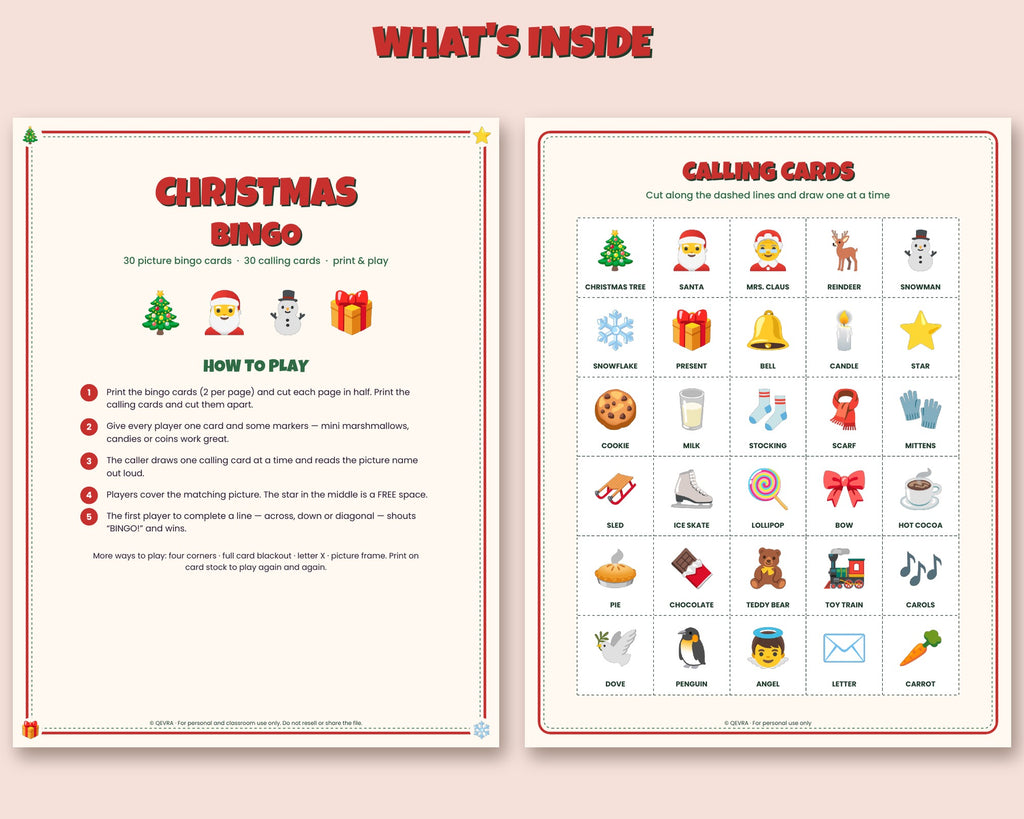 Christmas Bingo – 30 Printable Picture Cards
