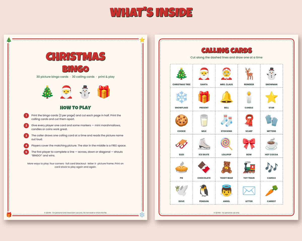 Christmas Bingo – 30 Printable Picture Cards