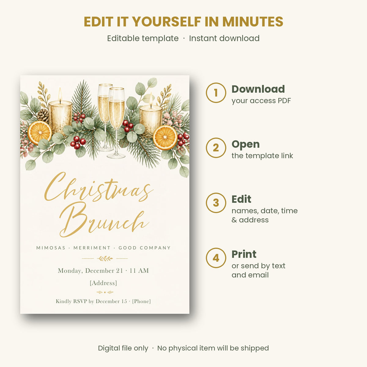Christmas Brunch Invitation – Editable Canva Template