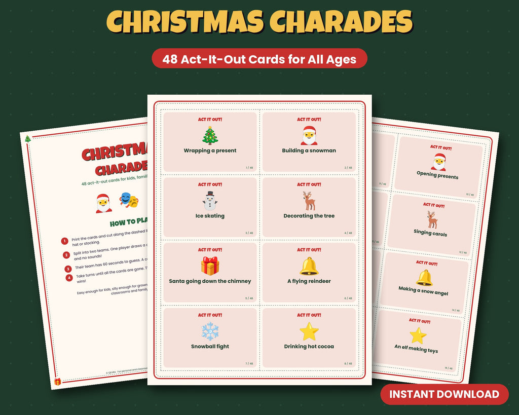 Christmas Charades – 48 Printable Act-It-Out Cards