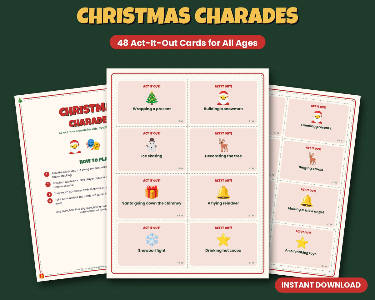 Christmas Charades – 48 Printable Act-It-Out Cards