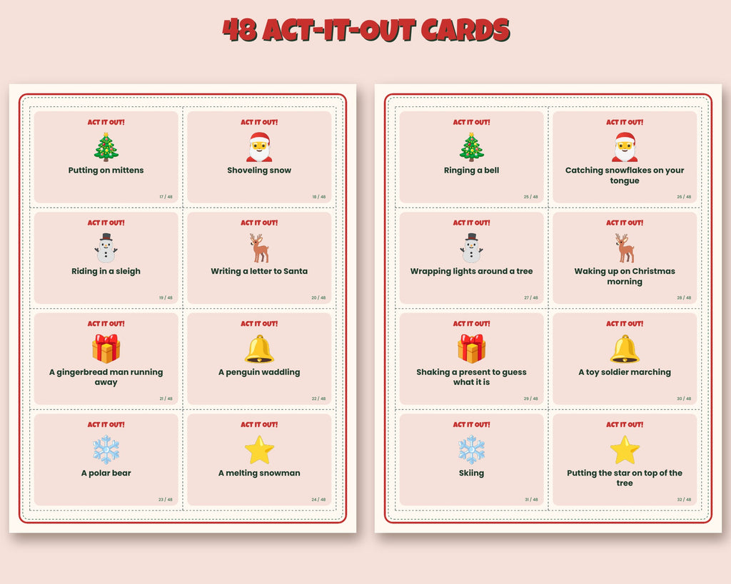 Christmas Charades – 48 Printable Act-It-Out Cards