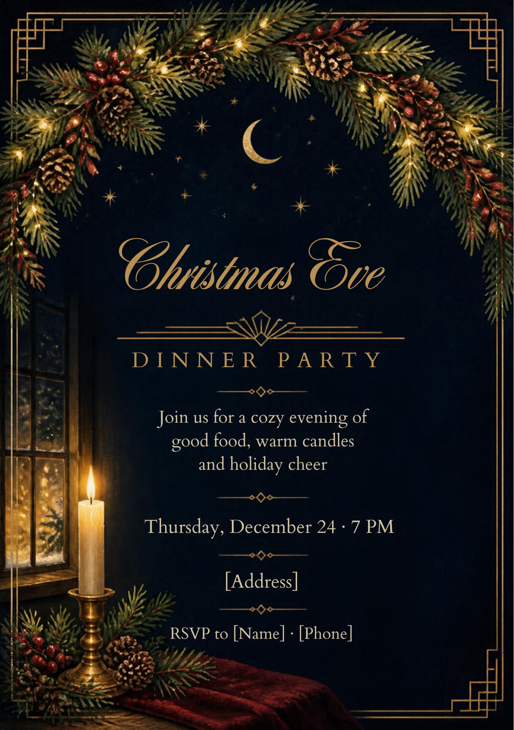 Christmas Eve Dinner Party Invitation – Editable Canva Template
