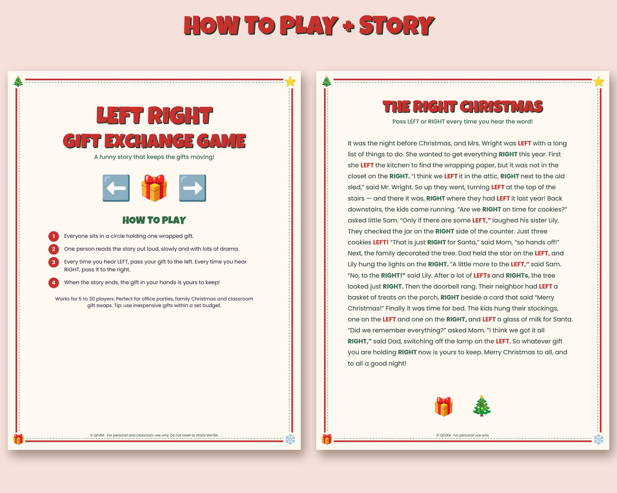 Christmas Left Right Gift Exchange Game – Printable Story