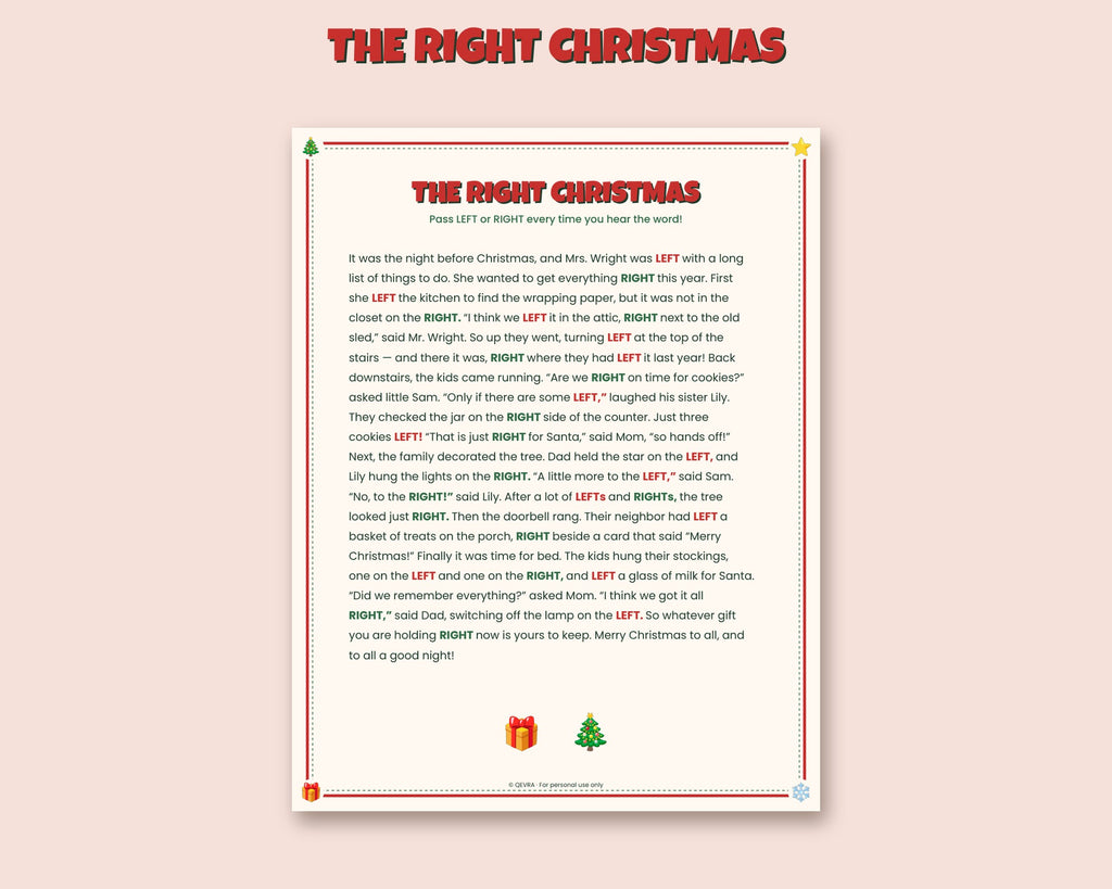 Christmas Left Right Gift Exchange Game – Printable Story