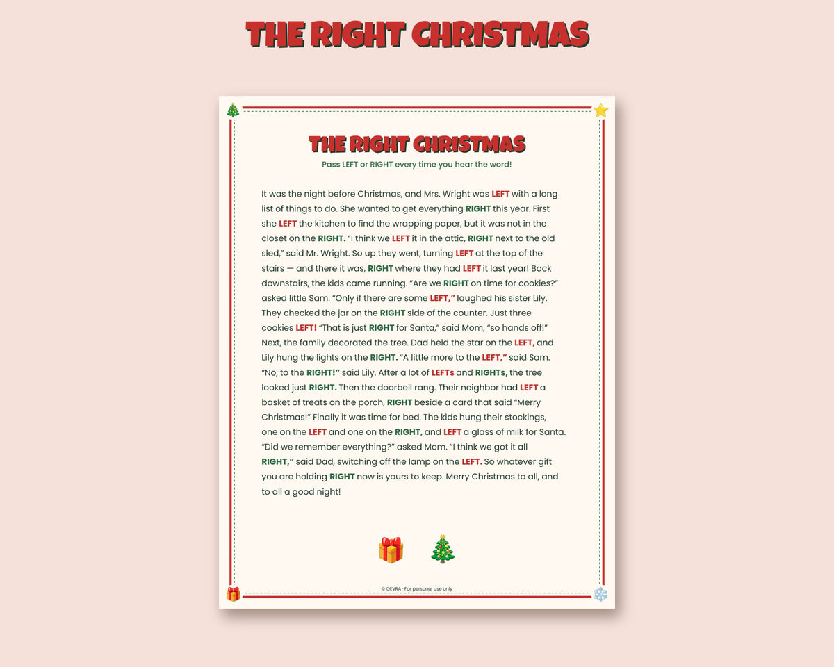 Christmas Left Right Gift Exchange Game – Printable Story