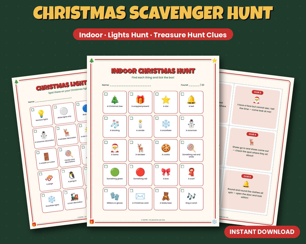 Christmas Scavenger Hunt & Treasure Hunt for Kids
