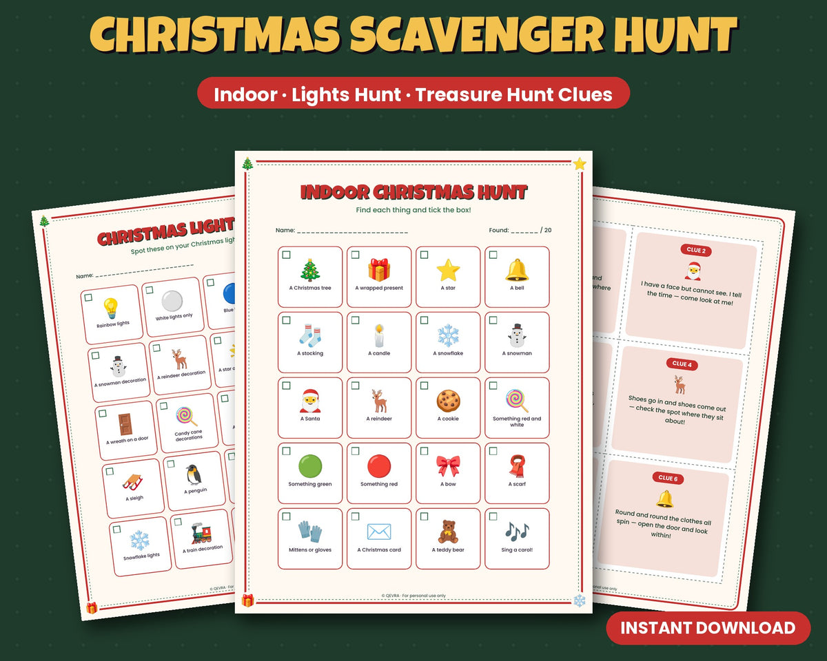 Christmas Scavenger Hunt & Treasure Hunt for Kids
