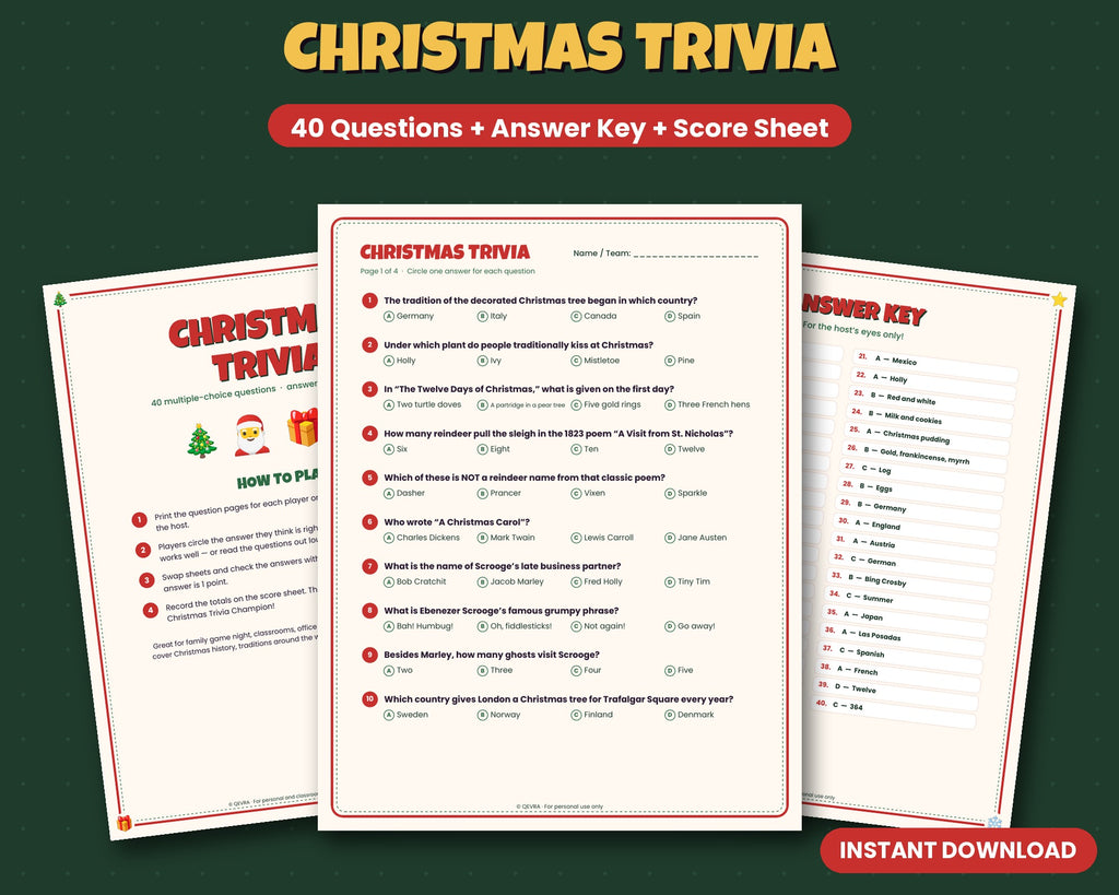 Christmas Trivia – 40 Questions with Answer Key