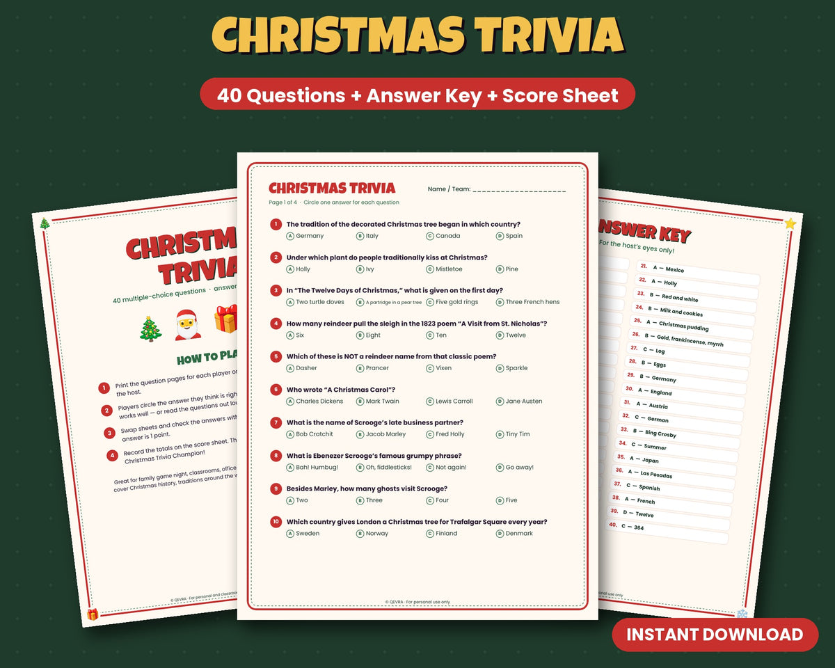 Christmas Trivia – 40 Questions with Answer Key
