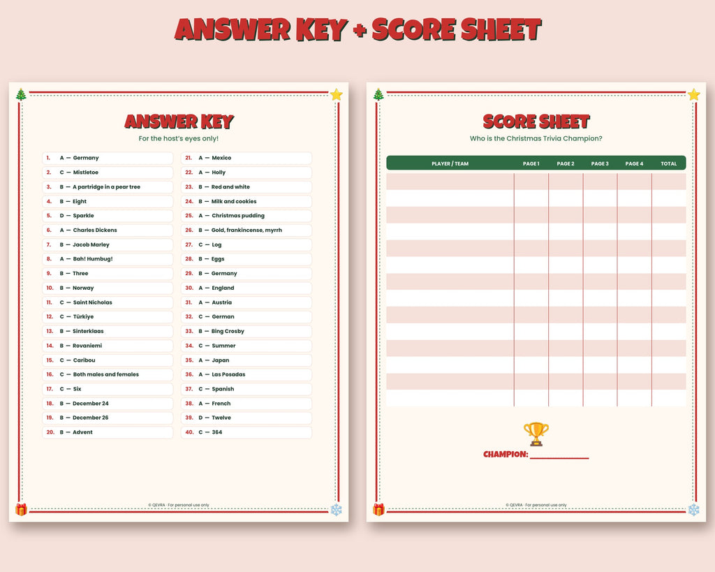 Christmas Trivia – 40 Questions with Answer Key