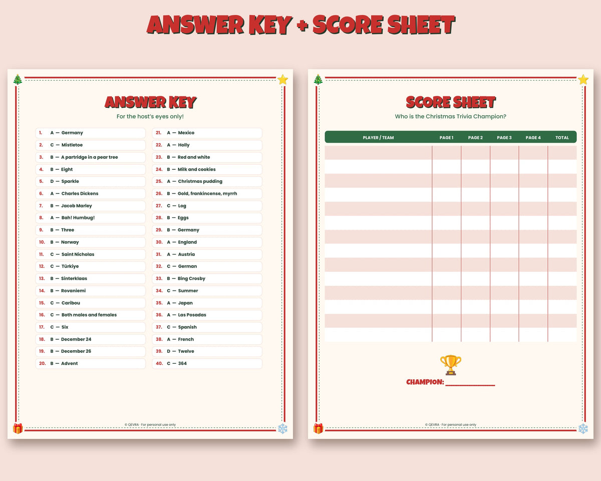Christmas Trivia – 40 Questions with Answer Key