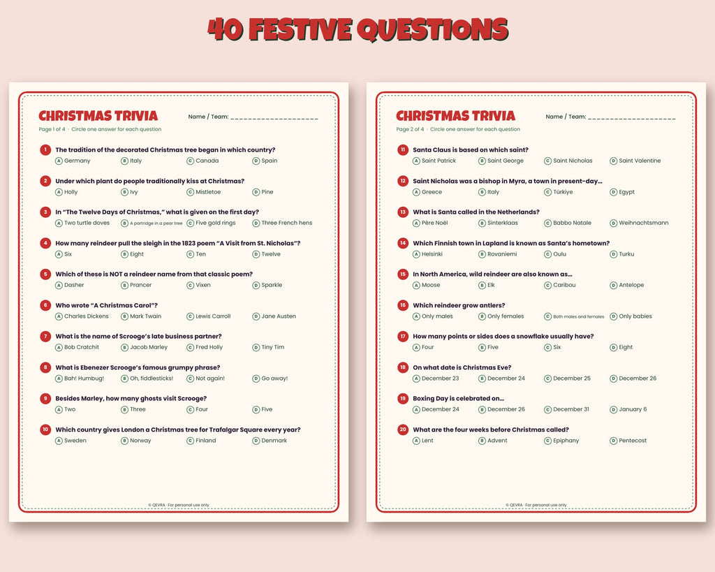 Christmas Trivia – 40 Questions with Answer Key