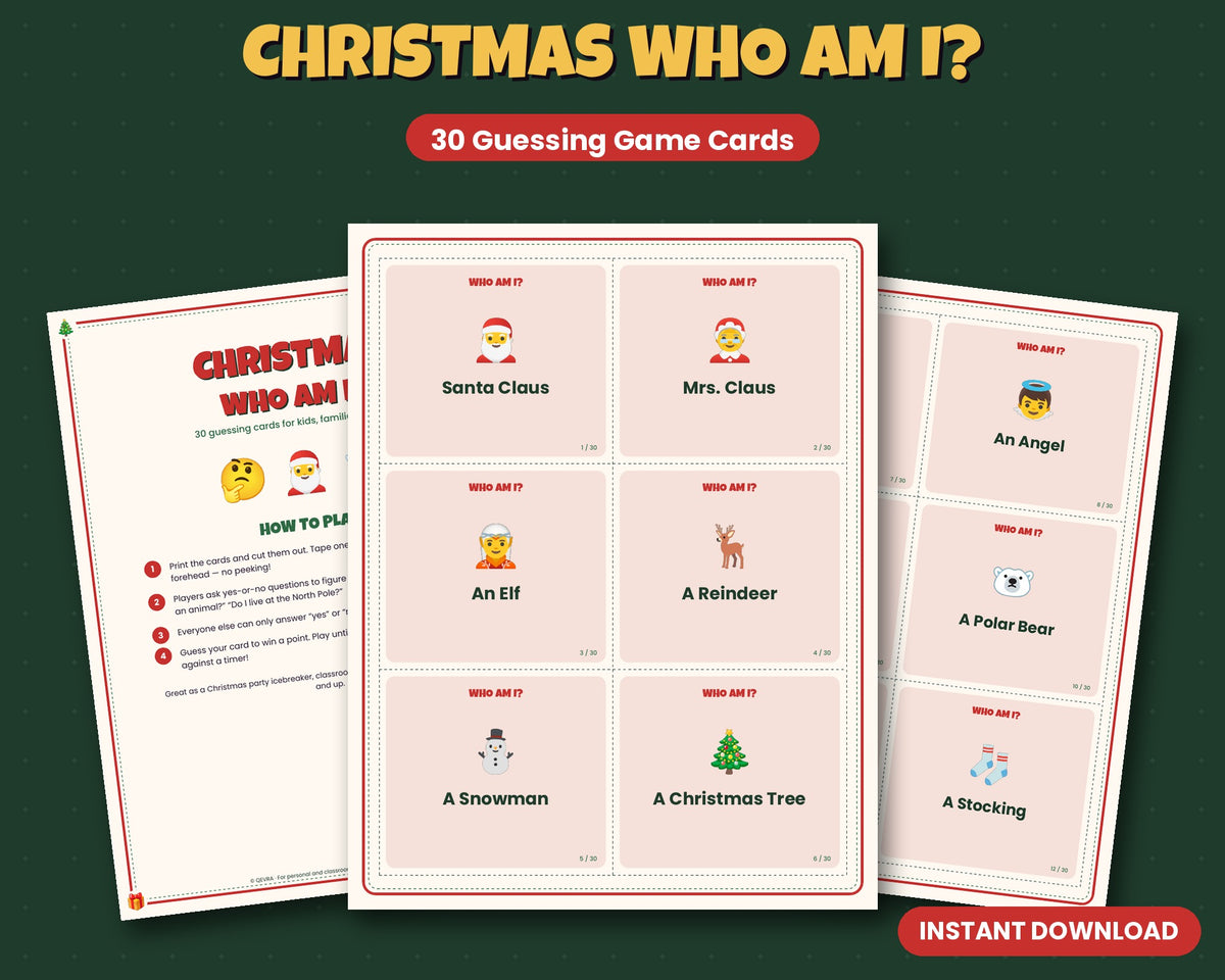 Christmas Who Am I? – 30 Printable Guessing Game Cards
