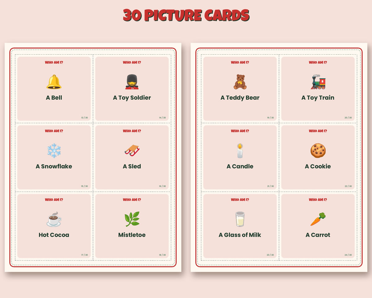 Christmas Who Am I? – 30 Printable Guessing Game Cards