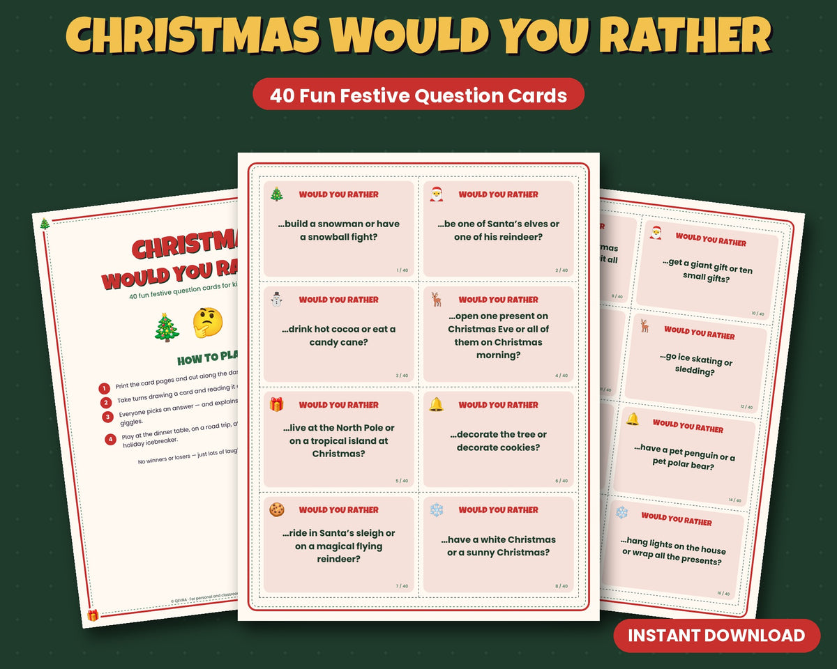 Christmas Would You Rather – 40 Printable Question Cards