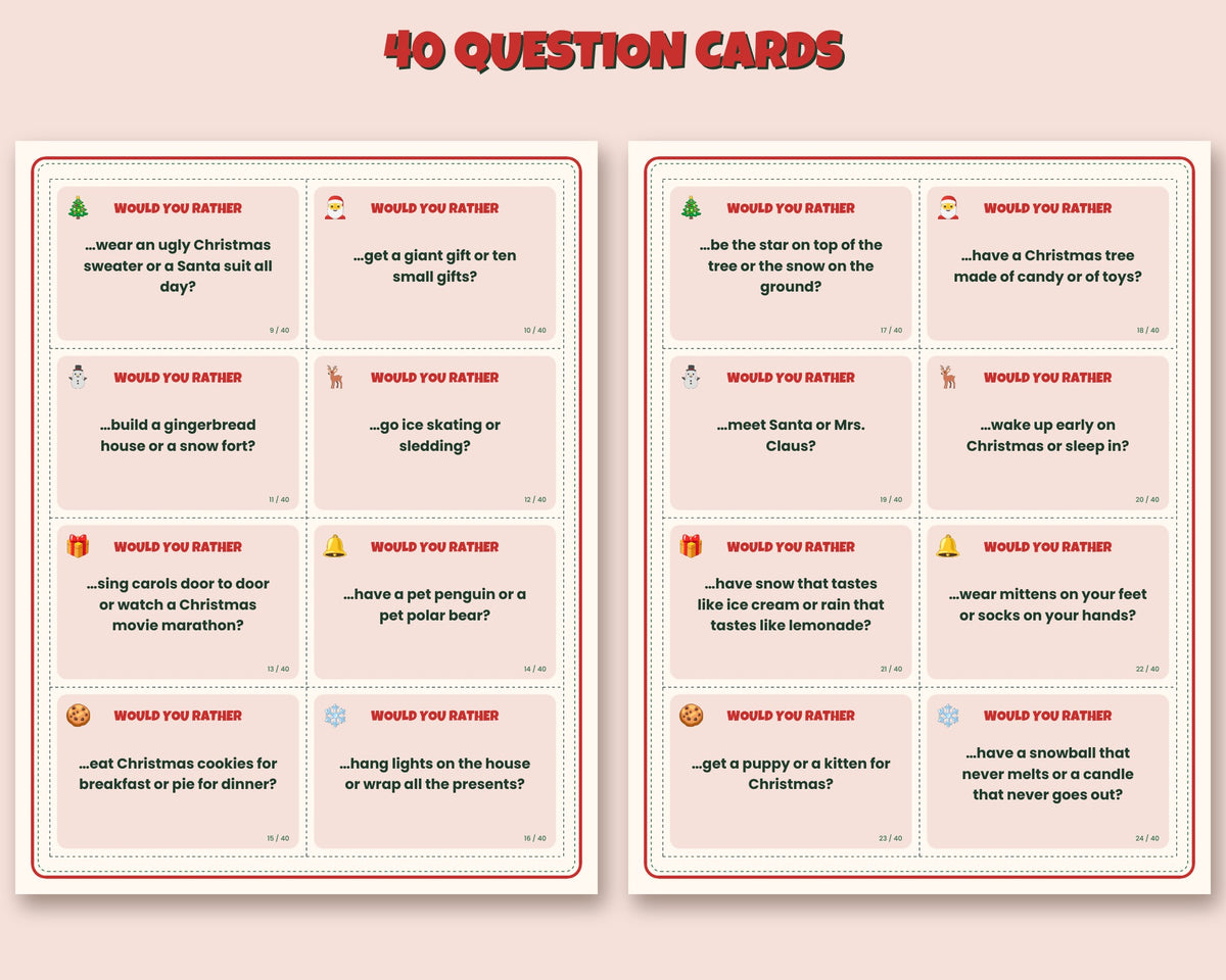Christmas Would You Rather – 40 Printable Question Cards