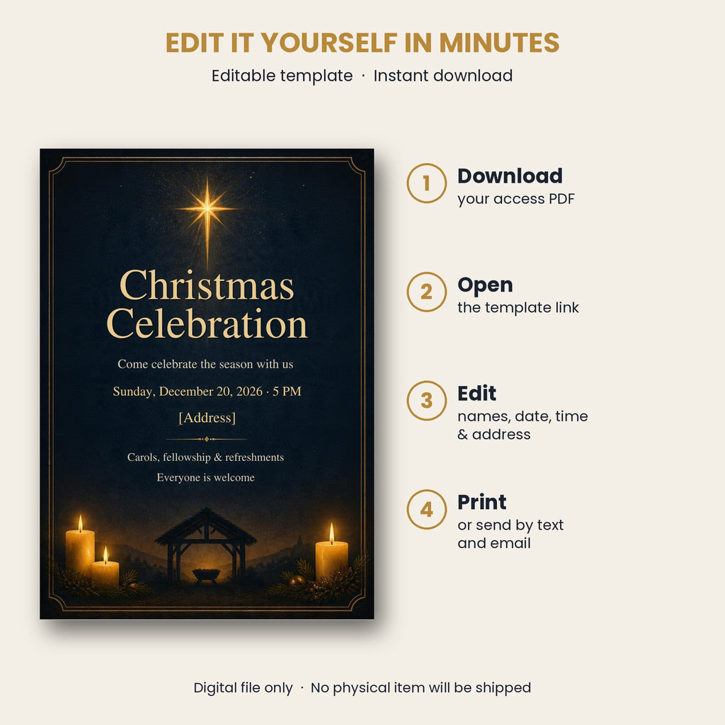 Church Christmas Celebration Invitation – Editable Canva Template