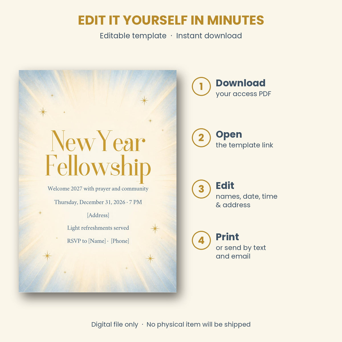 Church New Year Fellowship Invitation – Editable Canva Template