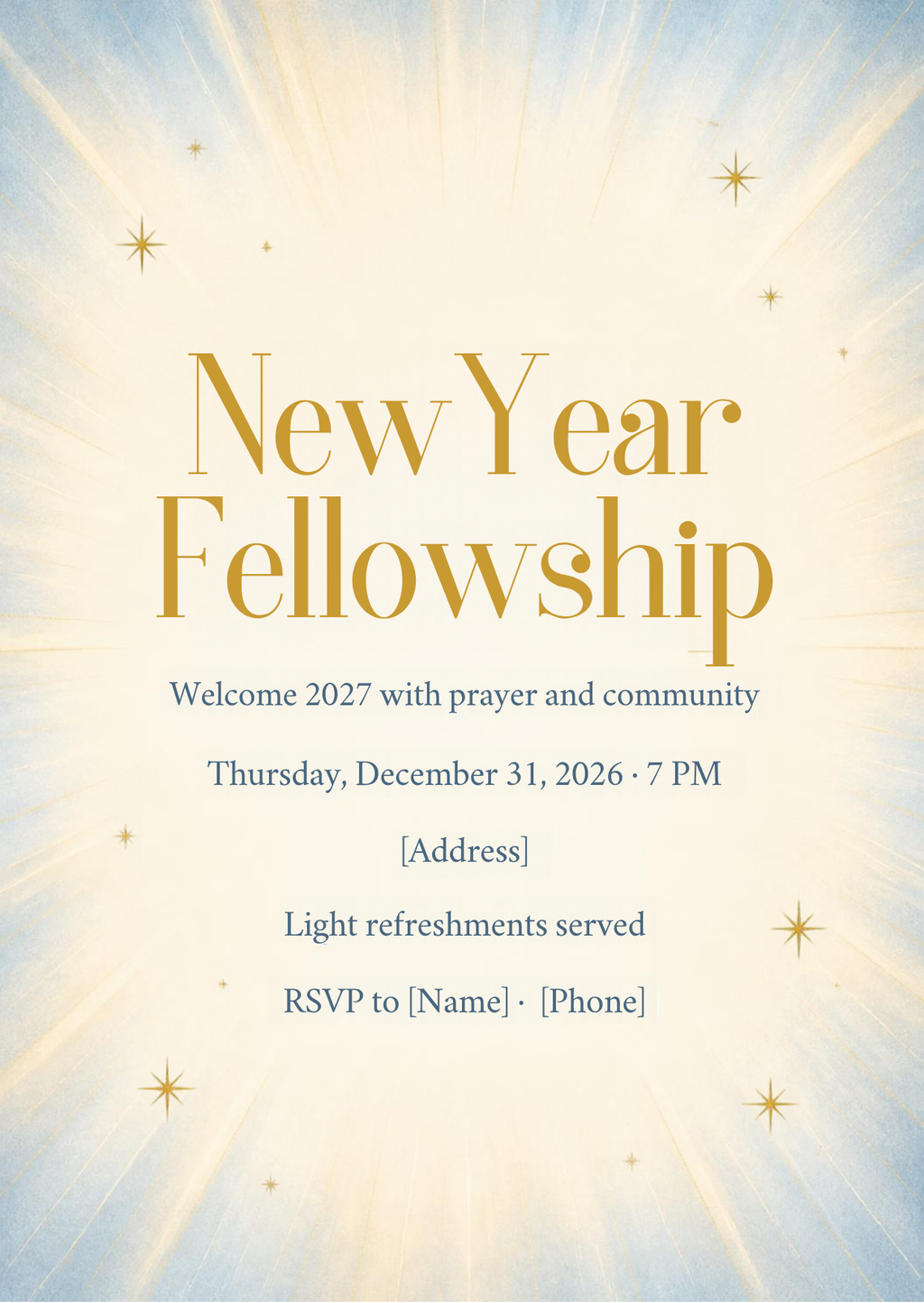 Church New Year Fellowship Invitation – Editable Canva Template