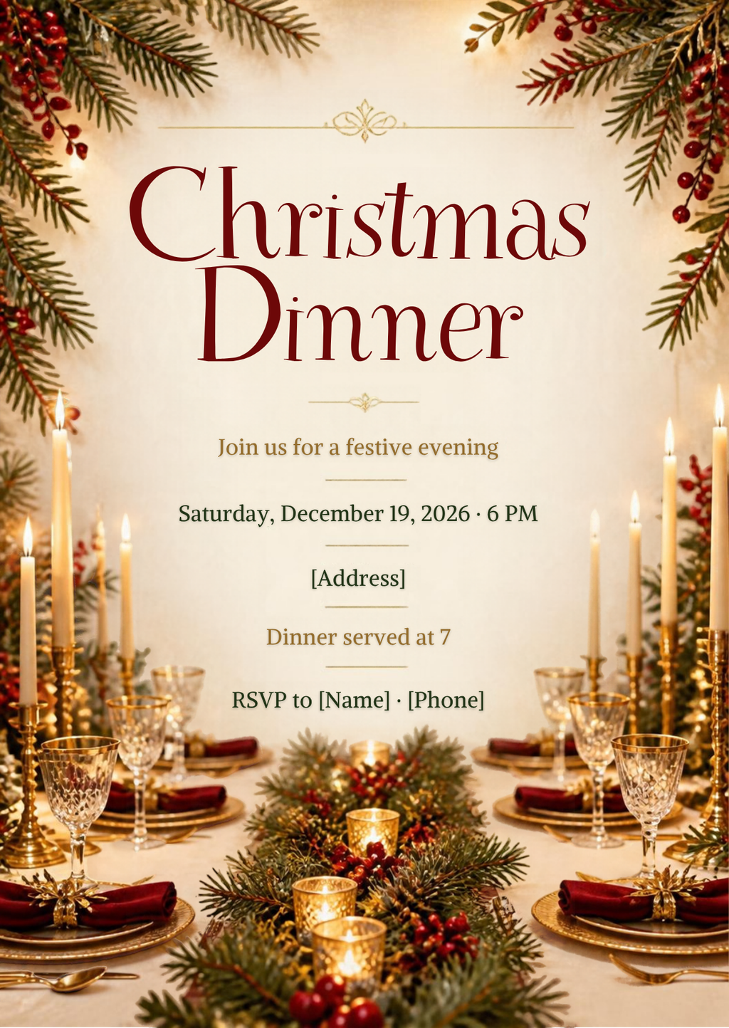 Classic Christmas Dinner Invitation – Editable Canva Template