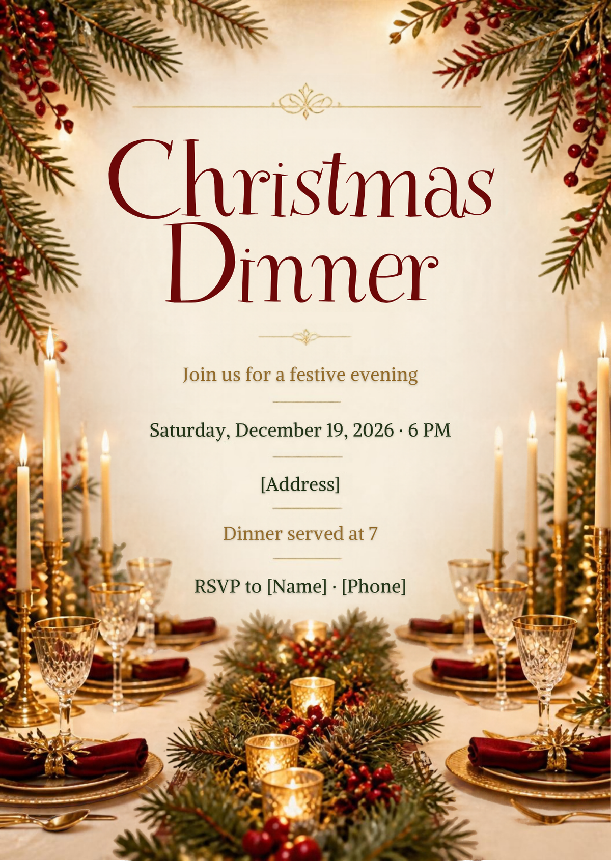 Classic Christmas Dinner Invitation – Editable Canva Template