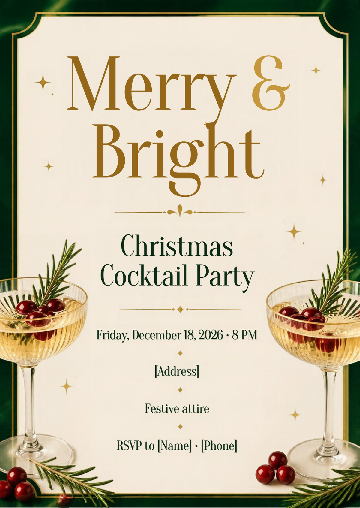 Merry & Bright Christmas Cocktail Party Invitation – Editable Canva Template