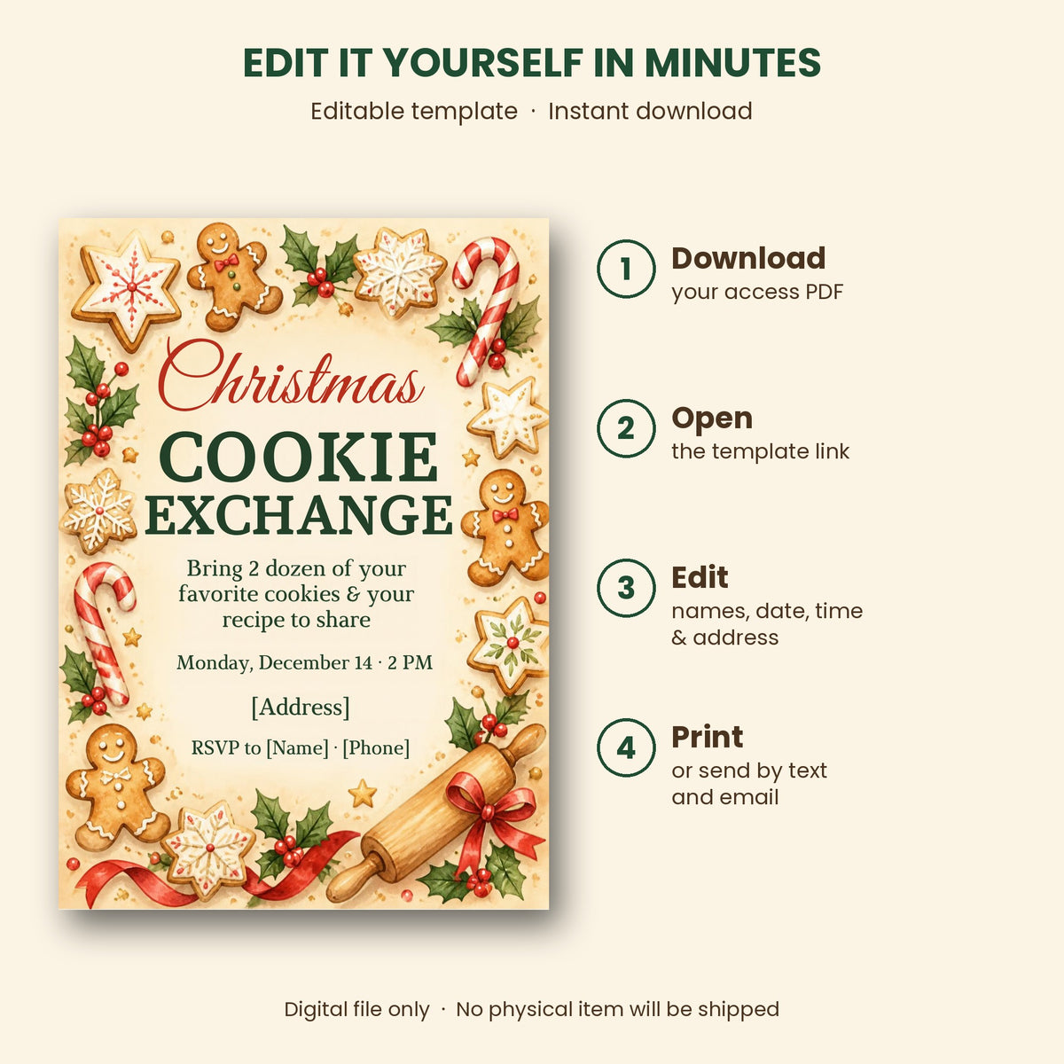 Christmas Cookie Exchange Invitation – Editable Canva Template