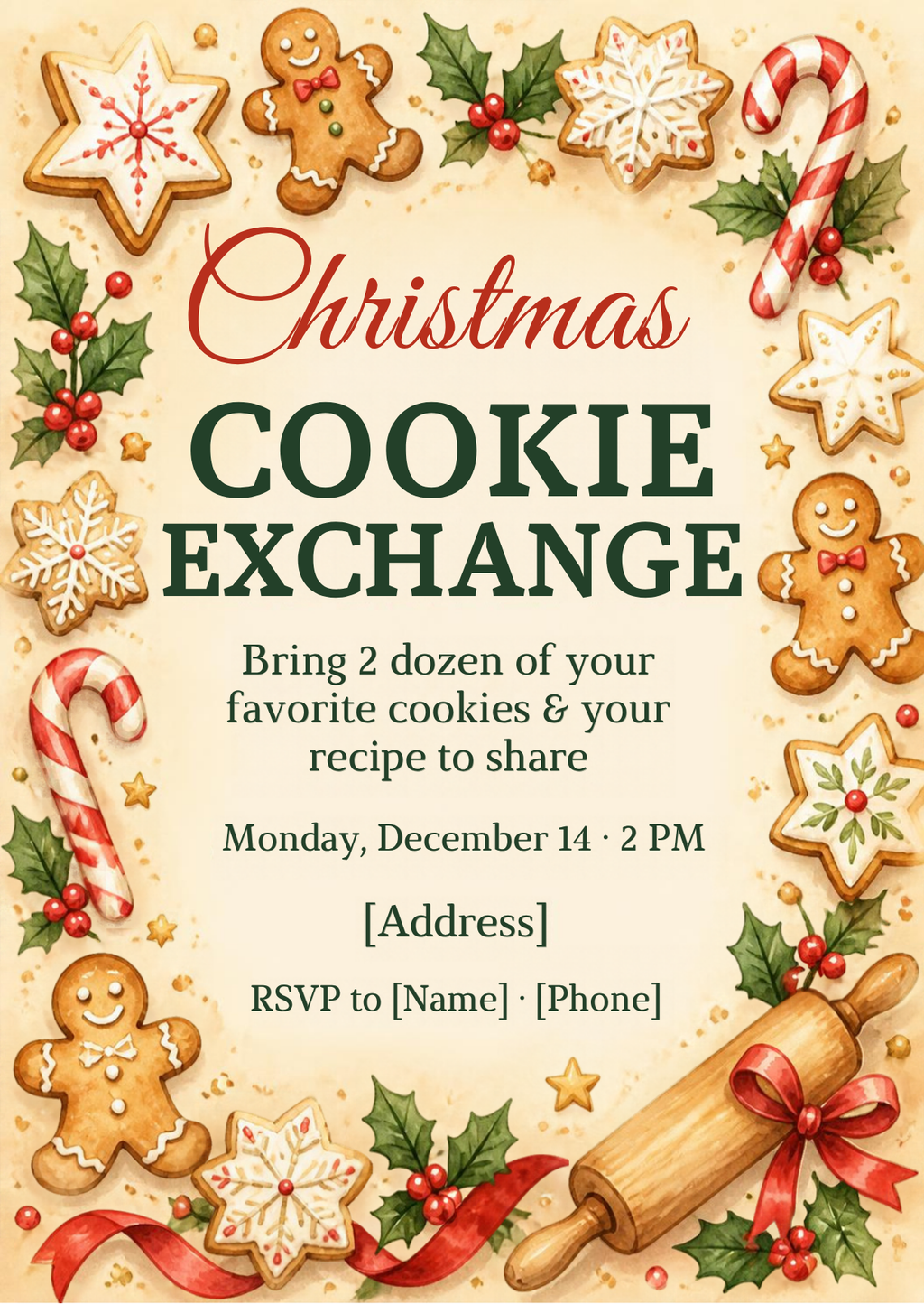 Christmas Cookie Exchange Invitation – Editable Canva Template