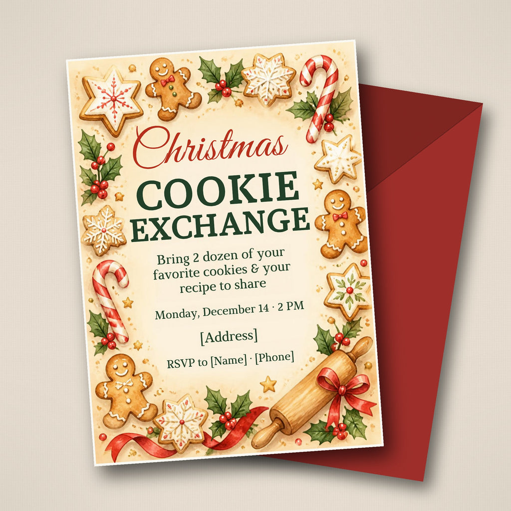 Christmas Cookie Exchange Invitation – Editable Canva Template