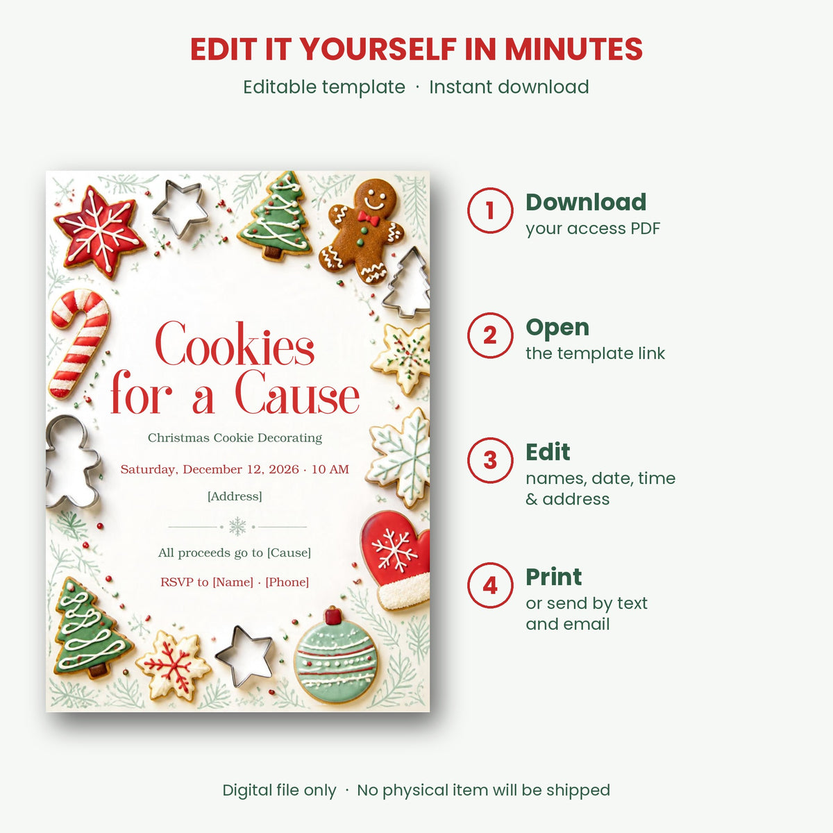 Cookies for a Cause Christmas Invitation – Editable Canva Template