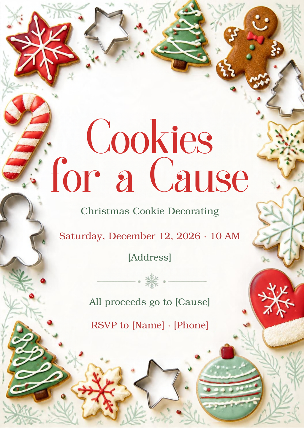 Cookies for a Cause Christmas Invitation – Editable Canva Template
