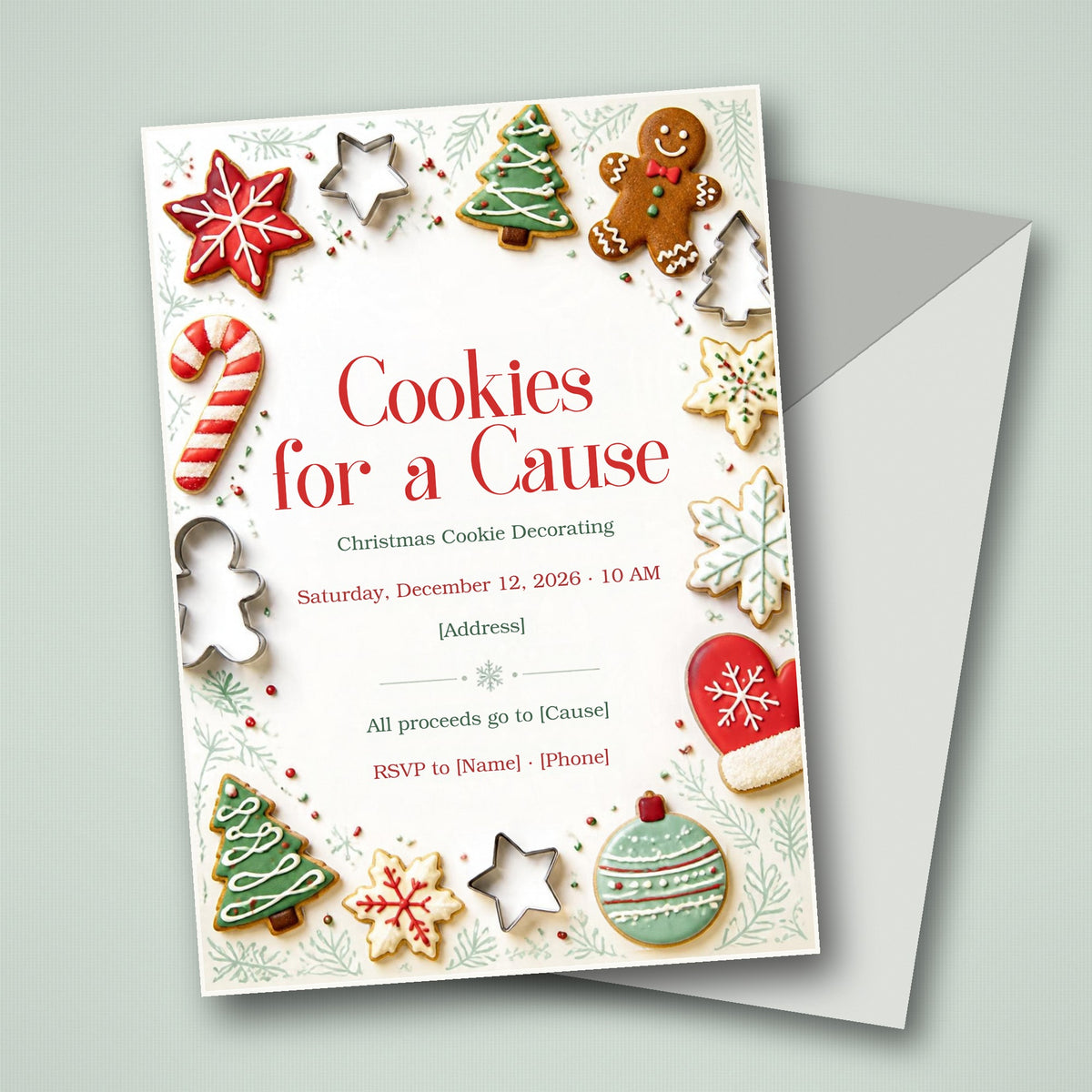 Cookies for a Cause Christmas Invitation – Editable Canva Template