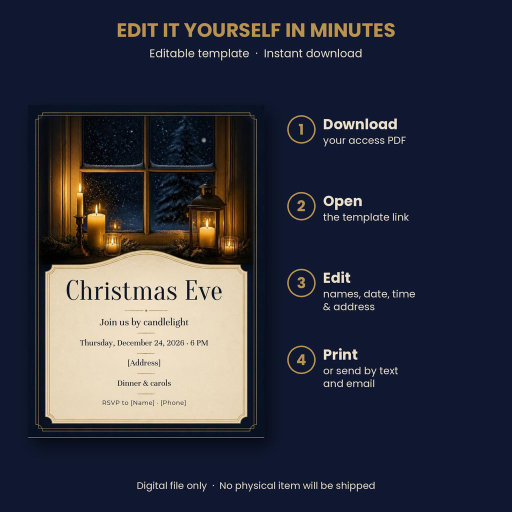 Christmas Eve Candlelight Invitation – Editable Canva Template