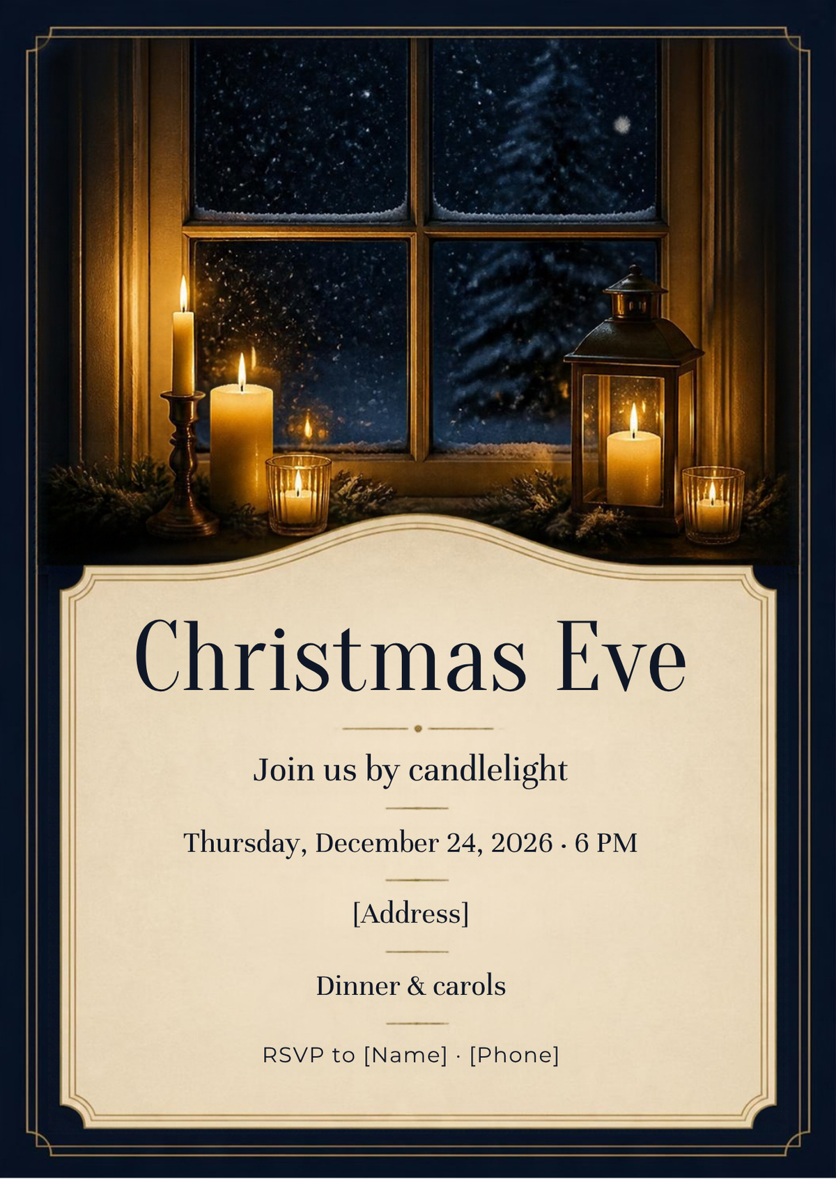 Christmas Eve Candlelight Invitation – Editable Canva Template